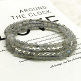Woman Wrap Bracelet Gray Moon Stone 4 MM Nature Labradonite Bead Necklace