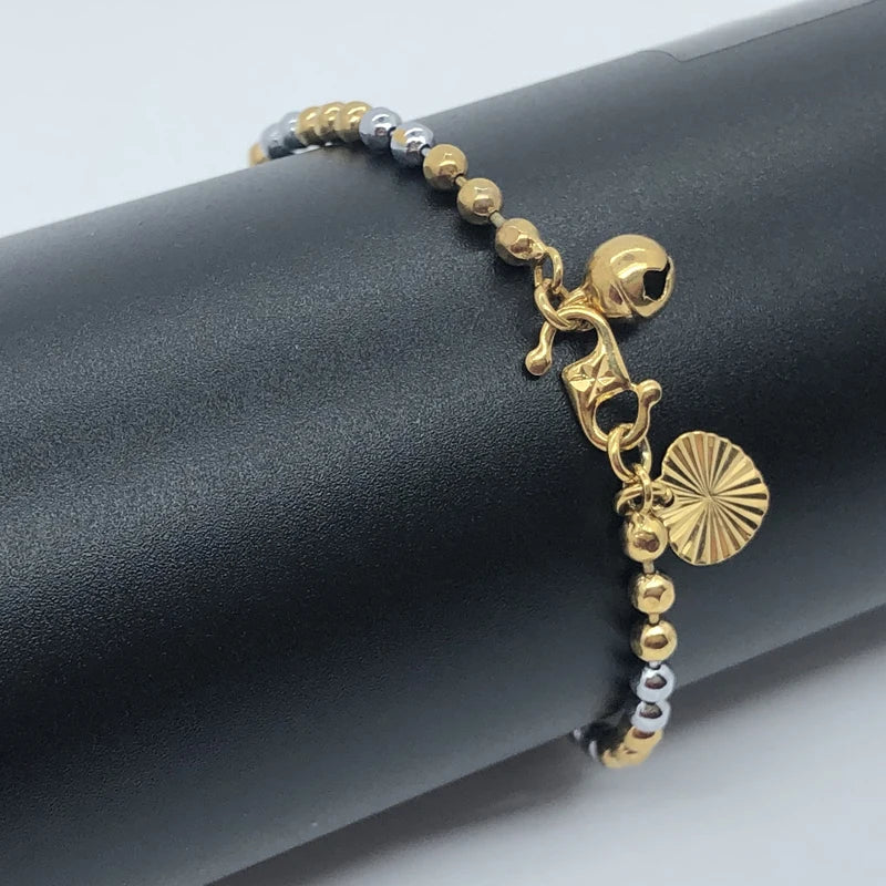 Yellow Two-Tone Bead Bell Anklet, 9 inch Length
