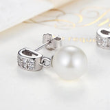 925 Silver Clear Zircon Pearl Stud Earrings for Girls