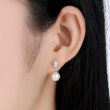 925 Silver Zircon Pearl Stud Earrings for Girls
