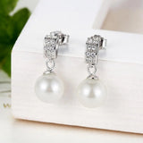 925 Silver Clear Zircon Pearl Stud Earrings for Girls