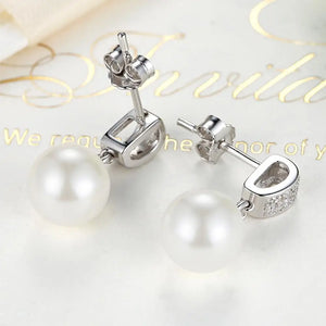 925 Silver Clear Zircon Pearl Stud Earrings for Girls