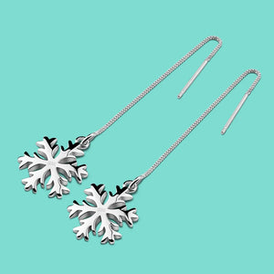 925 Sterling Silver Snowflake Pendant Long Earrings
