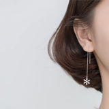 925 Sterling Silver Snowflake Pendant Long Earrings