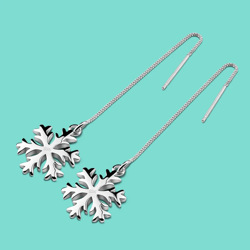 925 Sterling Silver Snowflake Pendant Long Earrings