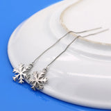 925 Sterling Silver Snowflake Pendant Long Earrings