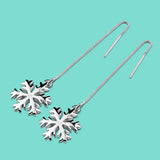 925 Sterling Silver Snowflake Pendant Long Earrings