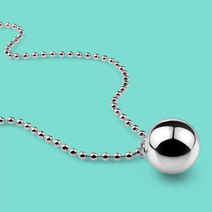 925 Silver Ball Pendant Necklace Beads Chain Girls Jewelry Gift Box