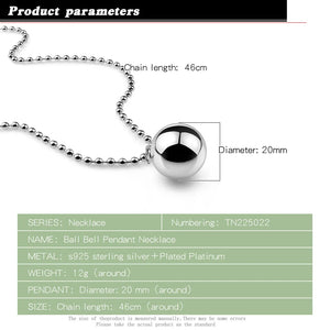 925 Silver Ball Pendant Necklace Beads Chain Girls Jewelry Gift Box