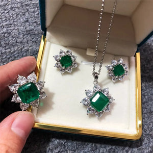 925 Sterling Green Emerald Earrings Floral High Accessory Fine Jewelry