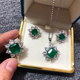 925 Sterling Green Emerald Earrings Floral High Accessory Fine Jewelry