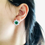 925 Sterling Green Emerald Earrings Floral High Accessory Fine Jewelry