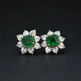 925 Sterling Green Emerald Earrings Floral High Accessory Fine Jewelry