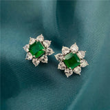 925 Sterling Green Emerald Earrings Floral High Accessory Fine Jewelry