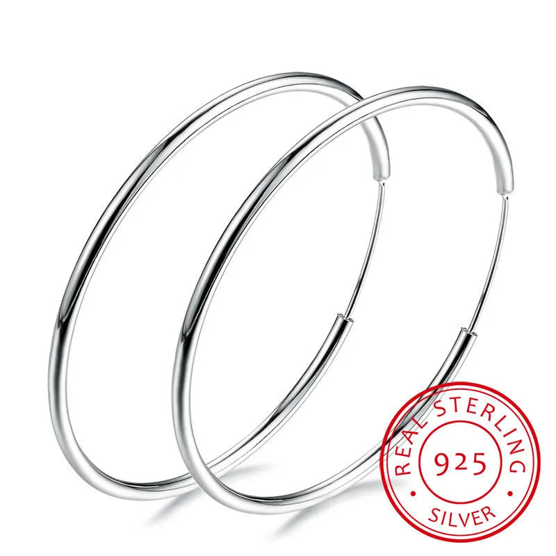 925 Sterling Silver Hoop Earrings Round Circle Loop Piercing