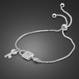 925 Silver Lock & Key Charm Bracelet Adjustable Chain