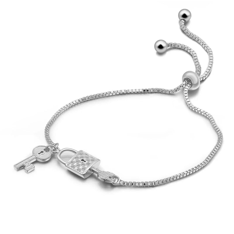 925 Silver Lock & Key Charm Bracelet Adjustable Chain