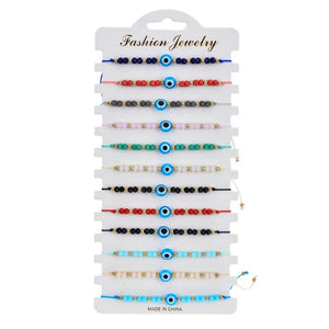12pcs Eyes Charms Bracelets Set Crystal Bead Anklets Wristband Girl Jewelry
