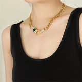 18K Plated Snake Head Necklace Zircon Inlay Choker