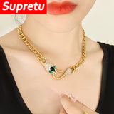 18K Plated Snake Head Necklace Zircon Inlay Choker