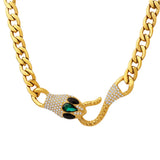 18K Plated Snake Head Necklace Zircon Inlay Choker