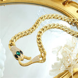 18K Plated Snake Head Necklace Zircon Inlay Choker