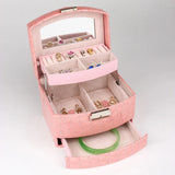 3-Layer Jewelry Box Makeup Organizer w/ Mirror Storage Container