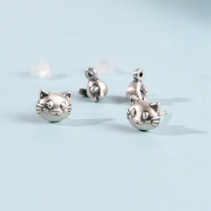 Punk Cat Silver Stud Earrings for Women Girls Teen Party Jewelry