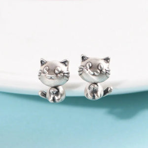 Punk Cat Silver Stud Earrings for Women Girls Teen Party Jewelry