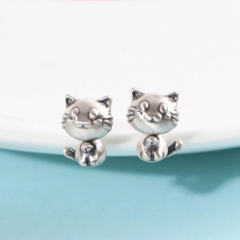 Punk Cat Silver Stud Earrings for Women Girls Teen Party Jewelry
