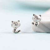 Punk Cat Silver Stud Earrings for Women Girls Teen Party Jewelry