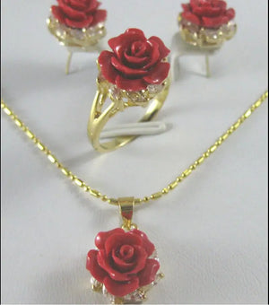 Gold-Plated Coral Safflower Set for Women