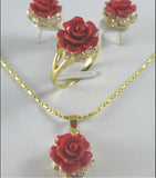 Gold-Plated Coral Safflower Set for Women