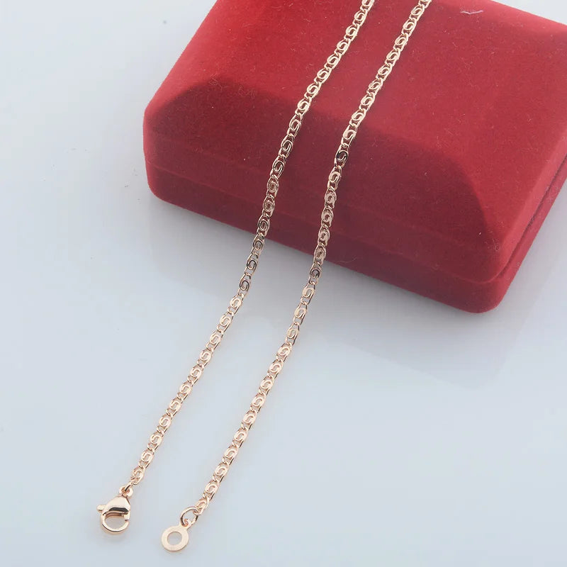 Women's 585 Rose Small 2mm Snail Link Chains Necklace