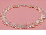 Pink Freshwater Biwa Pearl Necklace - Women's Irregular Stick-shaped Jewelry