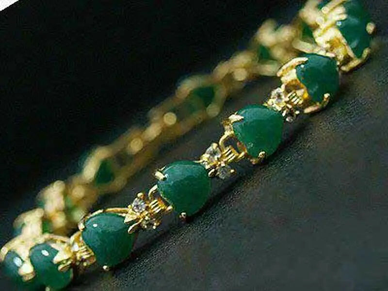 Women 7.5in Bracelet 18K Plated Jade Zircon Turquoise Heart Jewelry