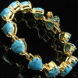 Women 7.5in Bracelet 18K Plated Jade Zircon Turquoise Heart Jewelry