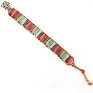 7 Chakra Bracelet Natural Stone Bead Leather Wrap Couple Bangles