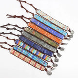 7 Chakra Bracelet Natural Stone Bead Leather Wrap Couple Bangles