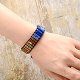 7 Chakra Bracelet Natural Stone Bead Leather Wrap Couple Bangles