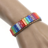 7 Chakra Bracelet Natural Stone Bead Leather Wrap Couple Bangles