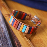 7 Chakra Bracelet Natural Stone Bead Leather Wrap Couple Bangles