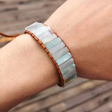 7 Chakra Bracelet Natural Stone Bead Leather Wrap Couple Bangles