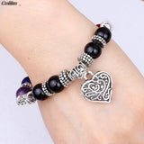 8mm 7 Chakra Healing Bracelet with Heart Charm - Reiki Stones
