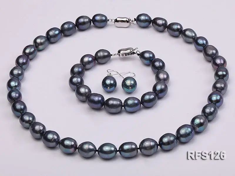 9-10mm Rice Freshwater Pearl Necklace Bracelet Earrings Set