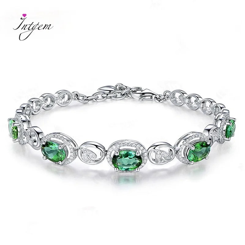 Sterling Silver Olive Green Spinel Bracelet Pave Setting