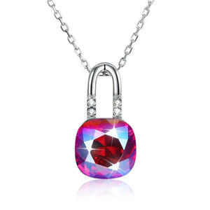925 Silver Crystal Pendant Necklace Colorful Zircon Lock Charm