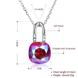 925 Silver Crystal Pendant Necklace Colorful Zircon Lock Charm