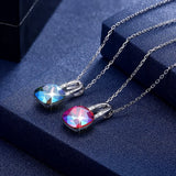 925 Silver Crystal Pendant Necklace Colorful Zircon Lock Charm