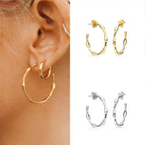 Crystal Colored Zircon Big C Hoop Stud Earrings 925 Sterling Silver Ear Needle